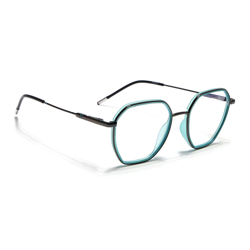 Eyejack Sea Green & Grey Hexagonal Eyeglasses for Men & Women (2503FCL1561-C5)