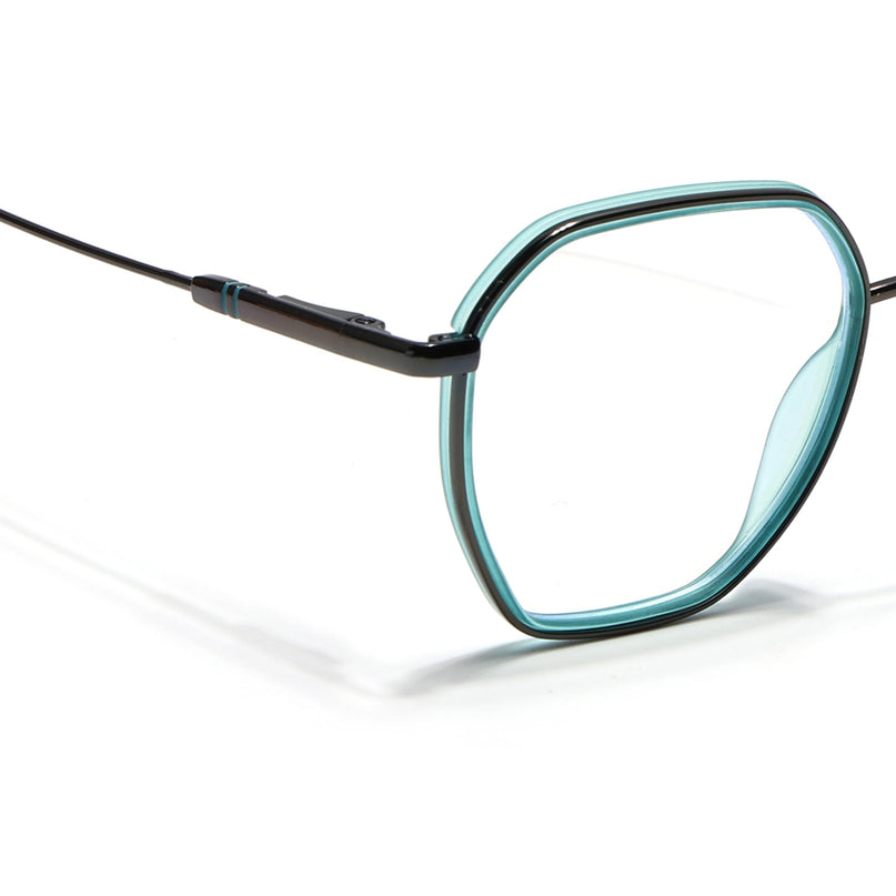 Eyejack Sea Green & Grey Hexagonal Eyeglasses for Men & Women (2503FCL1561-C5)