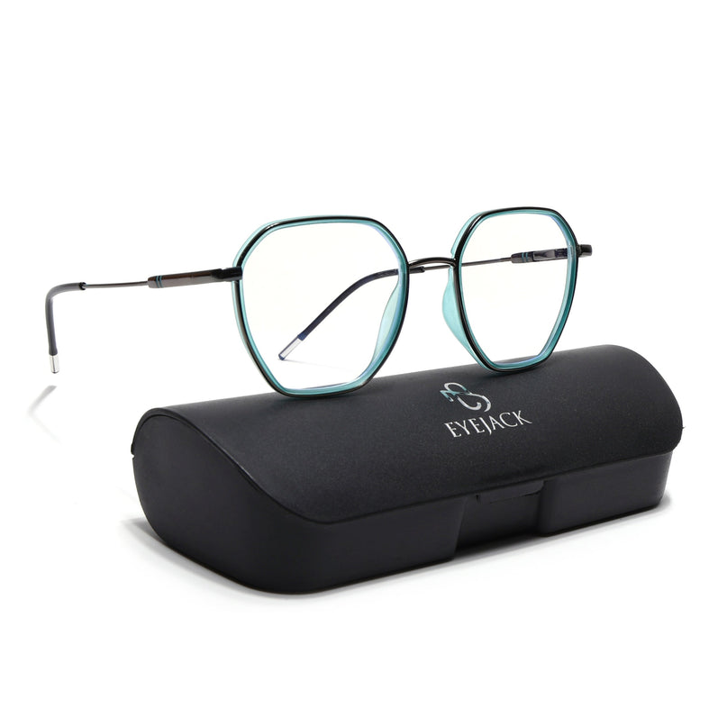 Eyejack Sea Green & Grey Hexagonal Eyeglasses for Men & Women (2503FCL1561-C5)