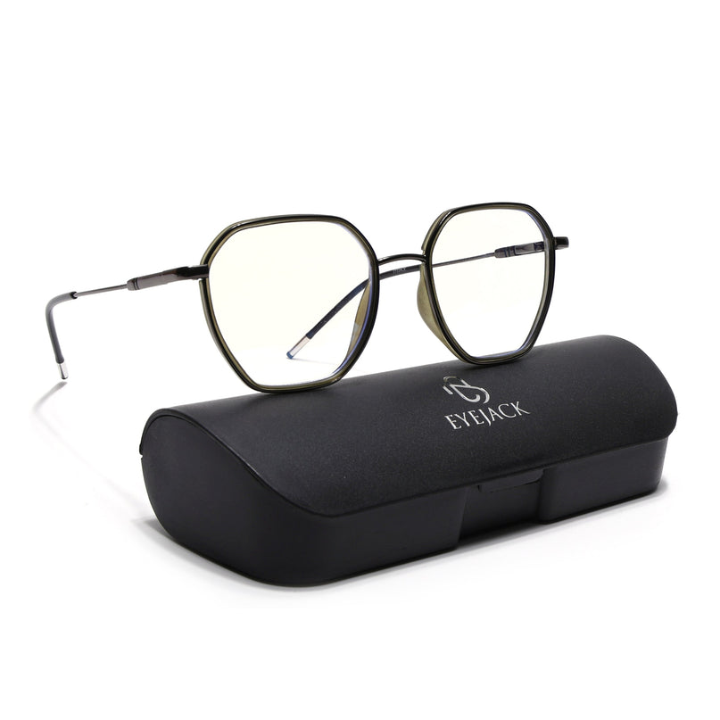 Eyejack Green & Grey Hexagonal Eyeglasses for Men & Women (2503FCL1562-C6)