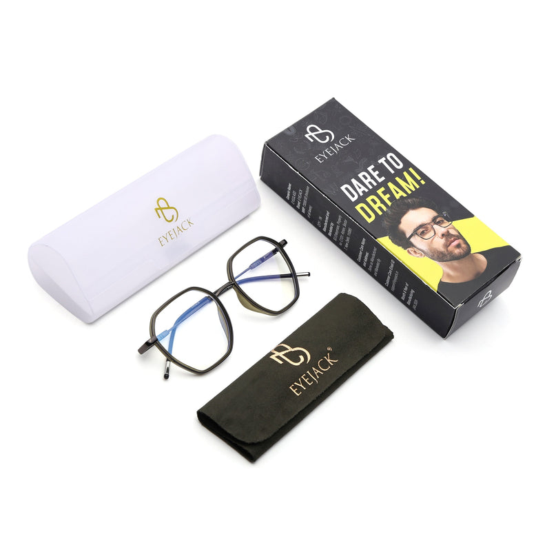 Eyejack Green & Grey Hexagonal Eyeglasses for Men & Women (2503FCL1562-C6)
