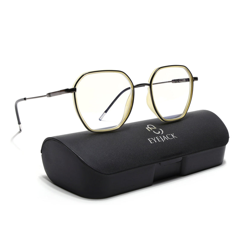 Eyejack Light Green & Grey Hexagonal Eyeglasses for Men & Women (2503FCL1563-C7)
