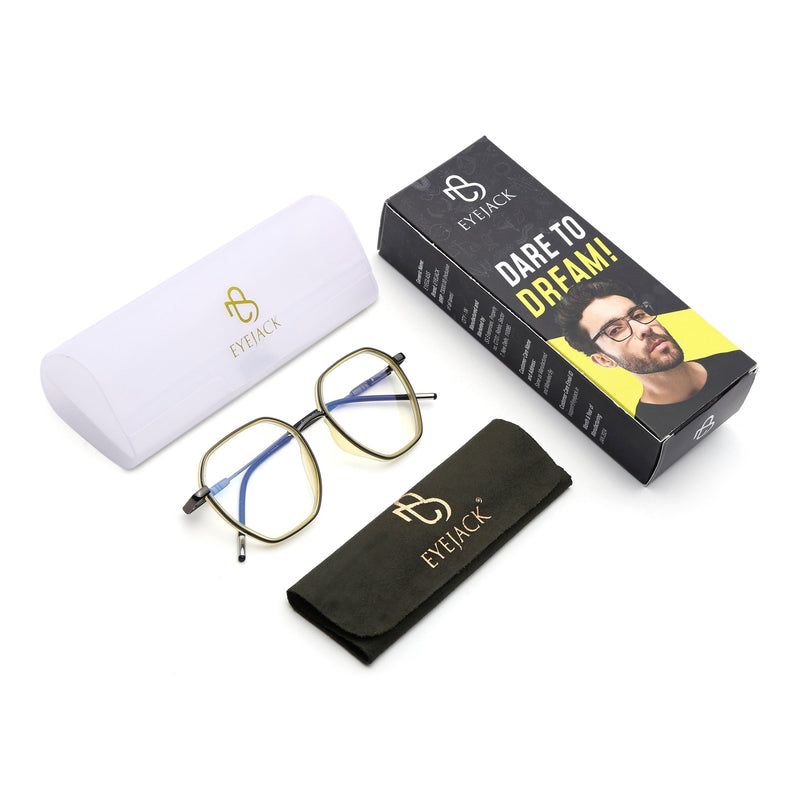 Eyejack Light Green & Grey Hexagonal Eyeglasses for Men & Women (2503FCL1563-C7)