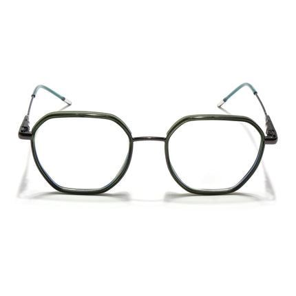 Eyejack Olive & Grey Hexagonal Eyeglasses for Men & Women (2503FCL1564-C8)