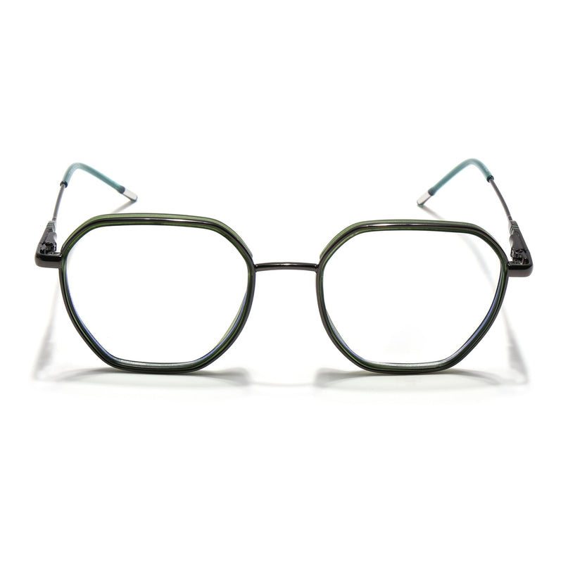 Eyejack Olive & Grey Hexagonal Eyeglasses for Men & Women (2503FCL1564-C8)