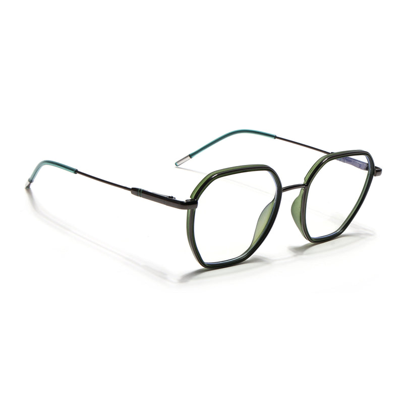 Eyejack Olive & Grey Hexagonal Eyeglasses for Men & Women (2503FCL1564-C8)