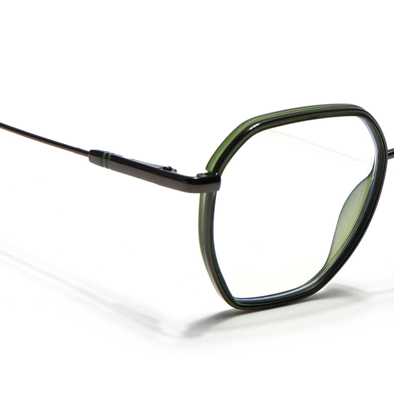 Eyejack Olive & Grey Hexagonal Eyeglasses for Men & Women (2503FCL1564-C8)