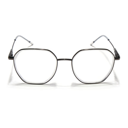 Eyejack Transparent & Grey Hexagonal Eyeglasses for Men & Women (2503FCL1565-C9)