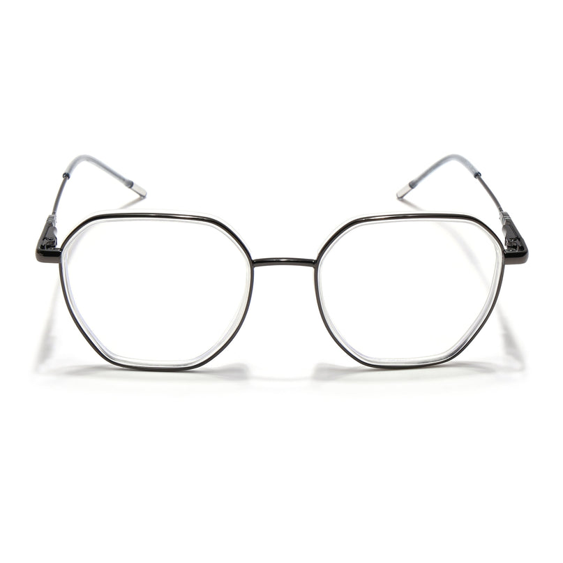 Eyejack Transparent & Grey Hexagonal Eyeglasses for Men & Women (2503FCL1565-C9)