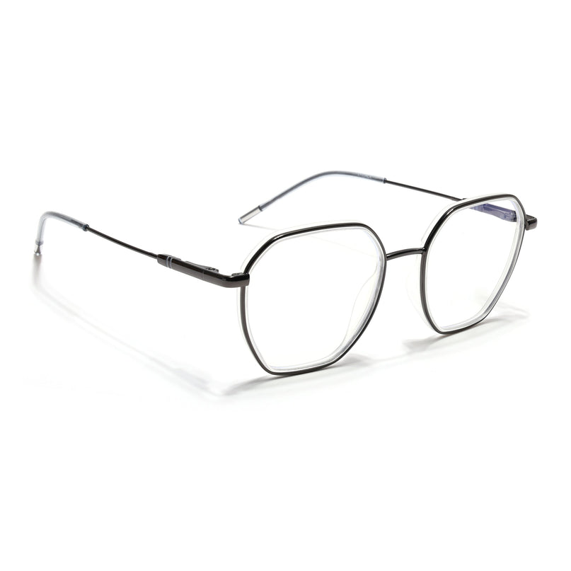 Eyejack Transparent & Grey Hexagonal Eyeglasses for Men & Women (2503FCL1565-C9)