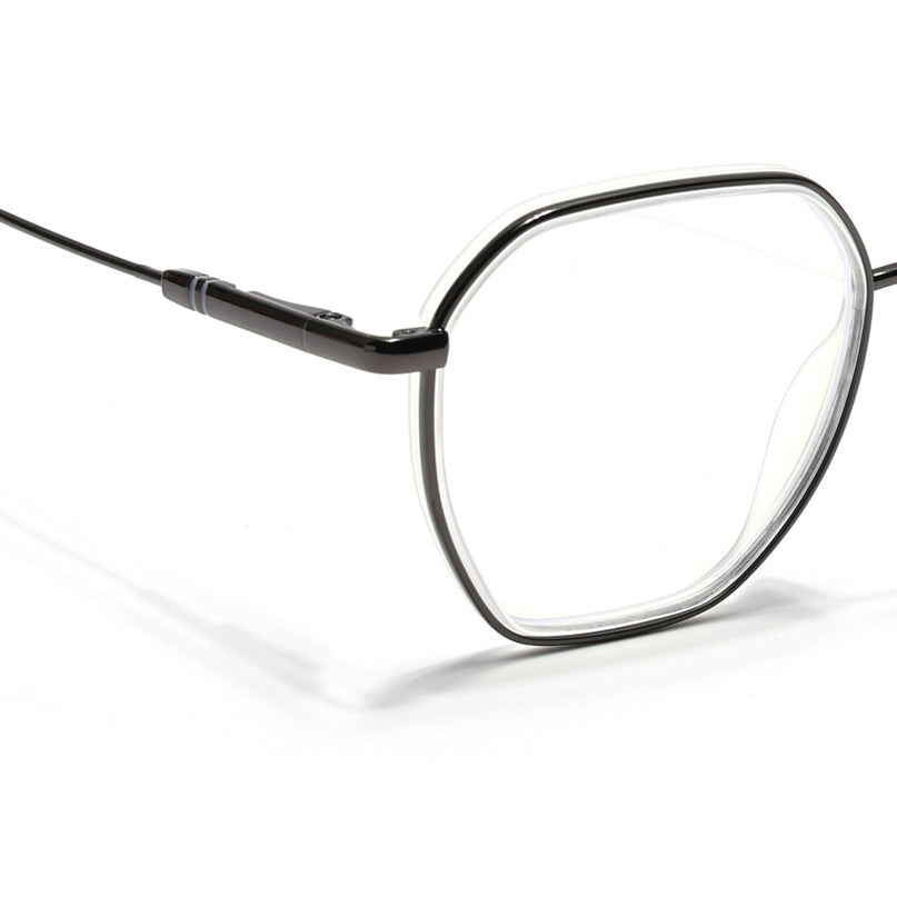 Eyejack Transparent & Grey Hexagonal Eyeglasses for Men & Women (2503FCL1565-C9)