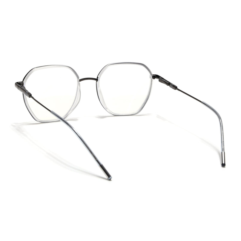 Eyejack Transparent & Grey Hexagonal Eyeglasses for Men & Women (2503FCL1565-C9)