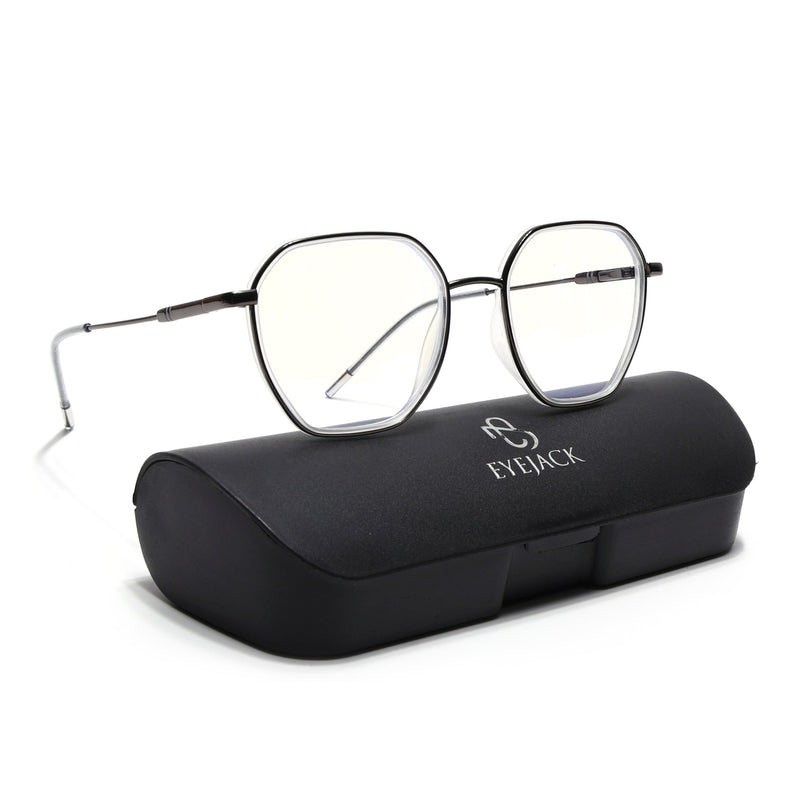 Eyejack Transparent & Grey Hexagonal Eyeglasses for Men & Women (2503FCL1565-C9)