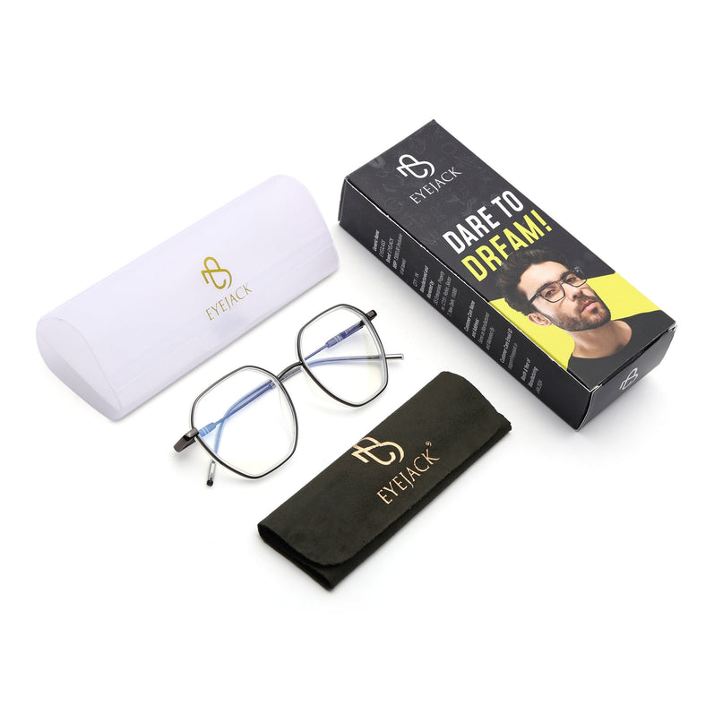 Eyejack Transparent & Grey Hexagonal Eyeglasses for Men & Women (2503FCL1565-C9)