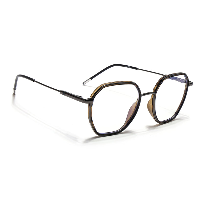 Eyejack Demi Brown & Grey Hexagonal Eyeglasses for Men & Women (2503FCL1566-C10)