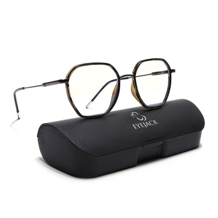 Eyejack Demi Brown & Grey Hexagonal Eyeglasses for Men & Women (2503FCL1566-C10)