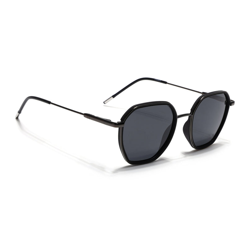Eyejack Black & Grey Hexagonal Polarized Sunglasses for Men & Women (2503PCL1479)