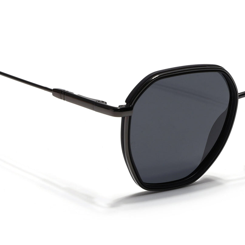 Eyejack Black & Grey Hexagonal Polarized Sunglasses for Men & Women (2503PCL1479)