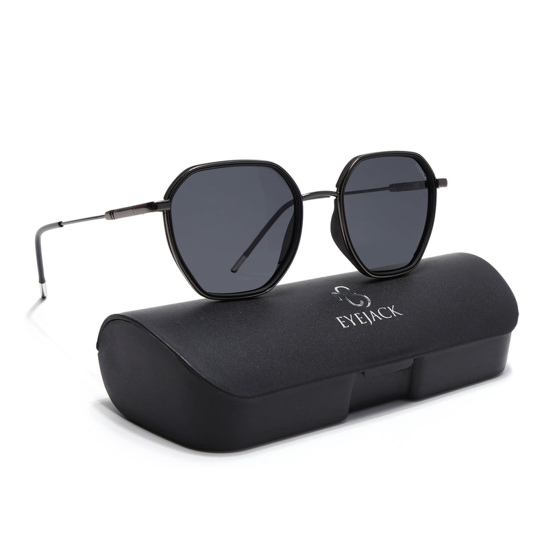 Eyejack Black & Grey Hexagonal Polarized Sunglasses for Men & Women (2503PCL1479)