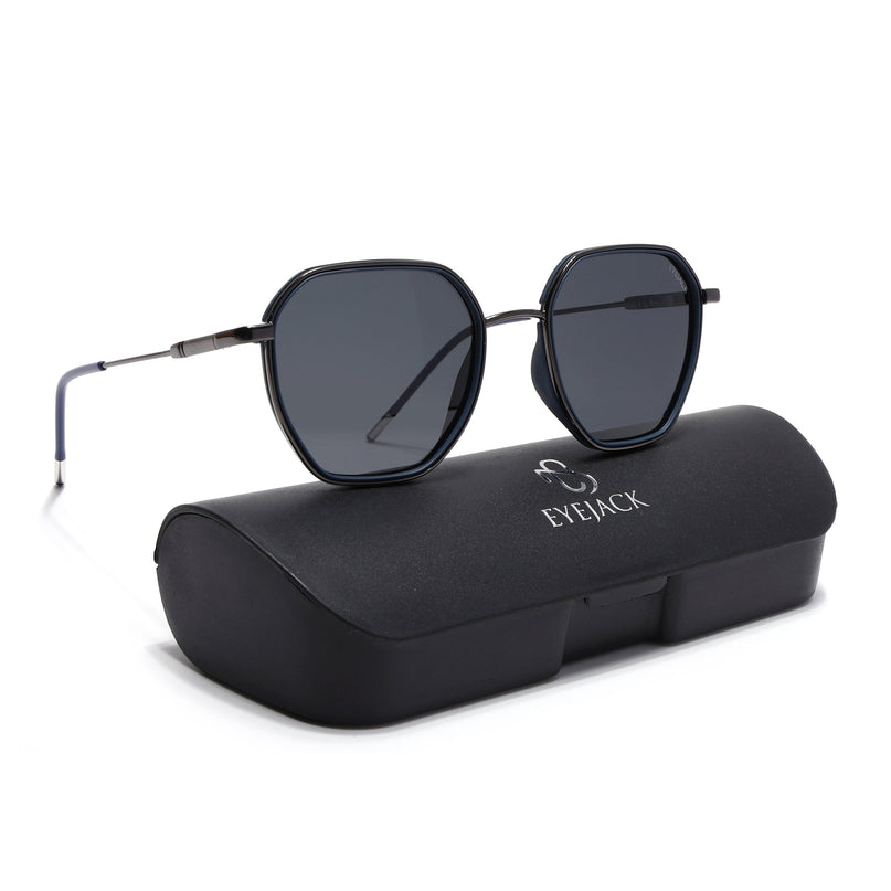 Eyejack Blue & Grey Hexagonal Polarized Sunglasses for Men & Women (2503PCL1480)