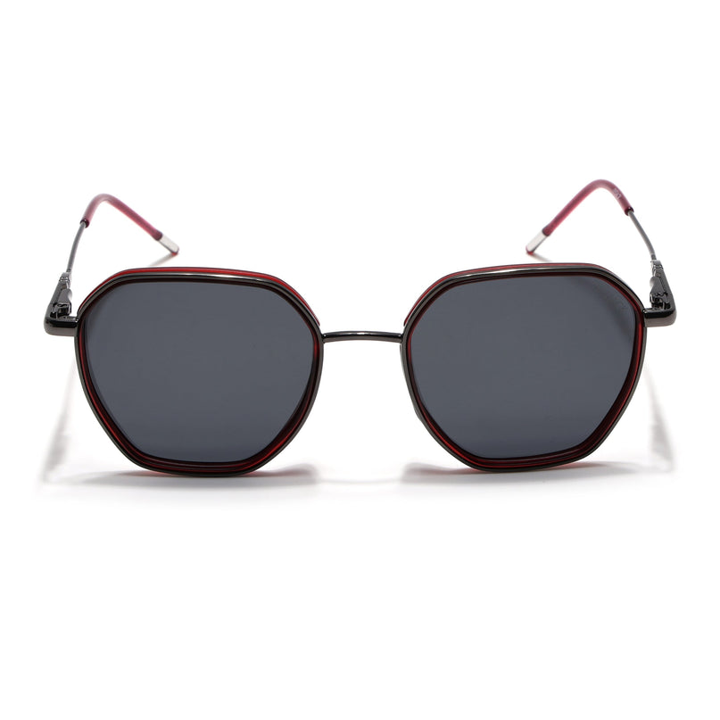 Eyejack Red & Grey Hexagonal Polarized Sunglasses for Men & Women (2503PCL1481)