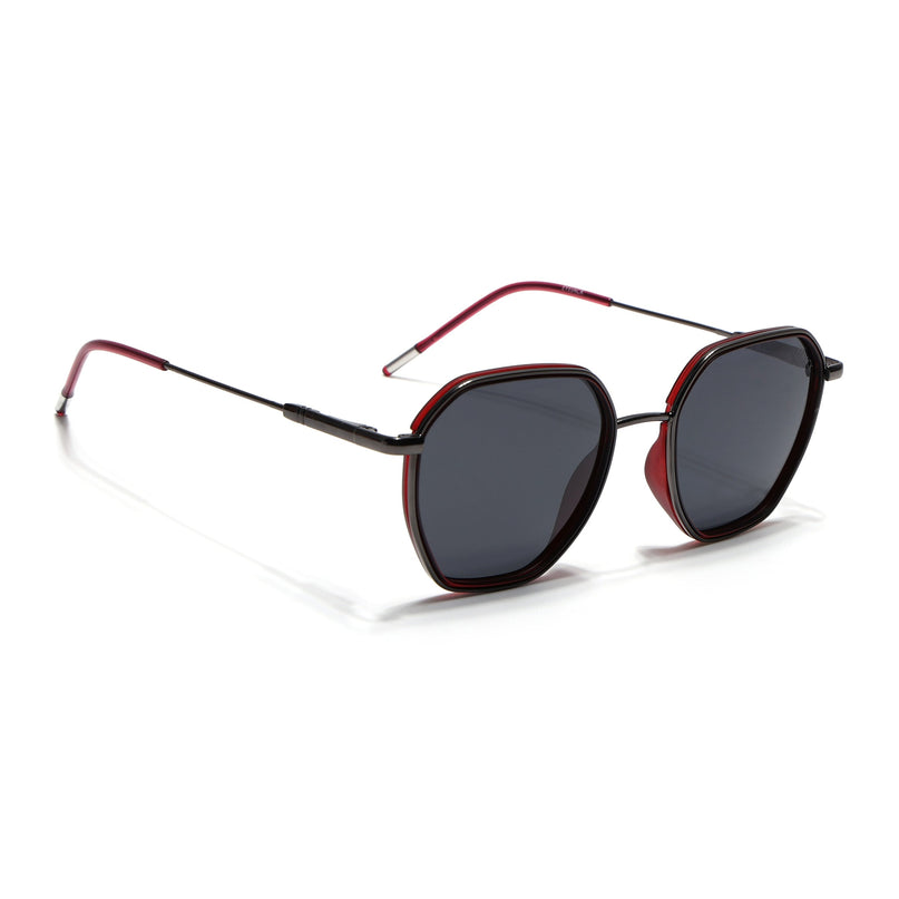 Eyejack Red & Grey Hexagonal Polarized Sunglasses for Men & Women (2503PCL1481)