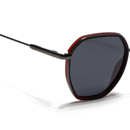 Eyejack Red & Grey Hexagonal Polarized Sunglasses for Men & Women (2503PCL1481)