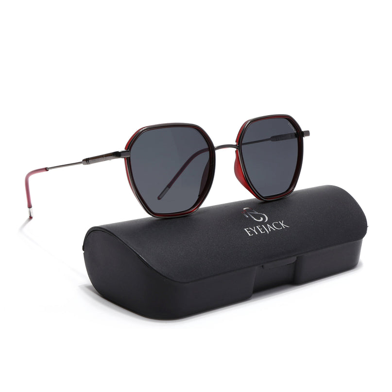 Eyejack Red & Grey Hexagonal Polarized Sunglasses for Men & Women (2503PCL1481)