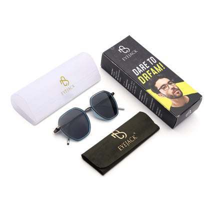 Eyejack Sky Blue & Grey Hexagonal Polarized Sunglasses for Men & Women (2503PCL1482)