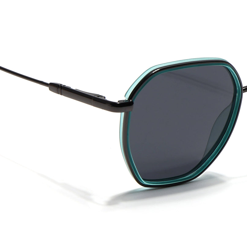 Eyejack Sea Green & Grey Hexagonal Polarized Sunglasses for Men & Women (2503PCL1483)