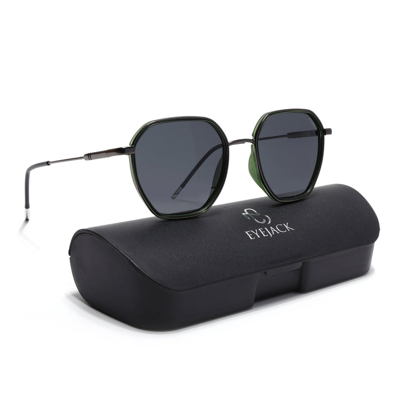Eyejack Green & Grey Hexagonal Polarized Sunglasses for Men & Women (2503PCL1484)