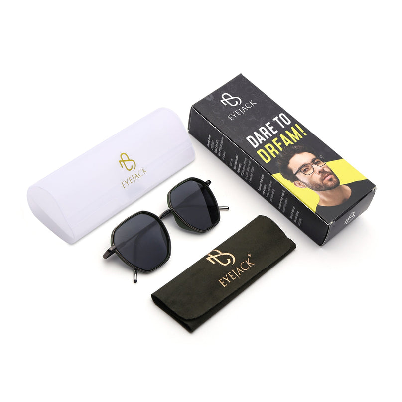 Eyejack Green & Grey Hexagonal Polarized Sunglasses for Men & Women (2503PCL1484)