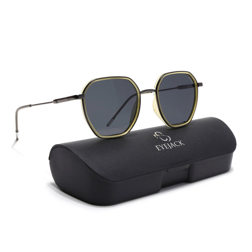 Eyejack Light Green & Grey Hexagonal Polarized Sunglasses for Men & Women (2503PCL1485)