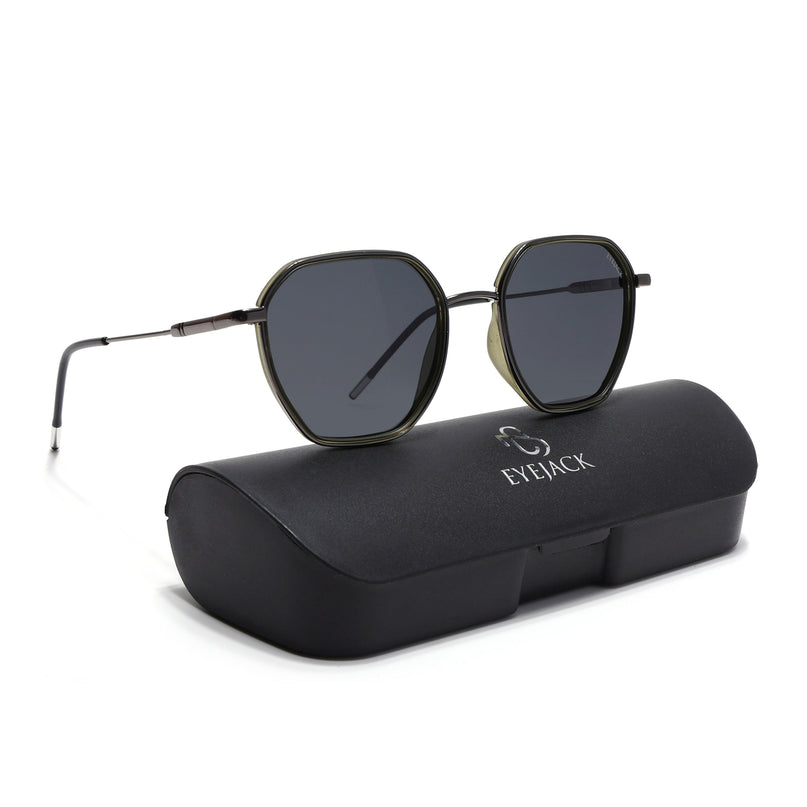 Eyejack Olive & Grey Hexagonal Polarized Sunglasses for Men & Women (2503PCL1486)
