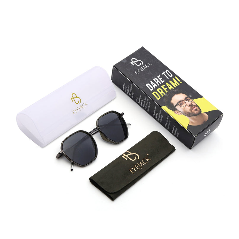 Eyejack Olive & Grey Hexagonal Polarized Sunglasses for Men & Women (2503PCL1486)