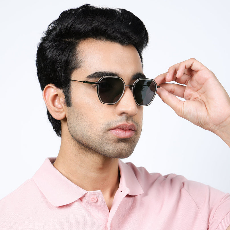 Eyejack Transparent & Grey Hexagonal Polarized Sunglasses for Men & Women (2503PCL1487)