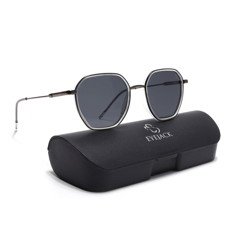Eyejack Transparent & Grey Hexagonal Polarized Sunglasses for Men & Women (2503PCL1487)