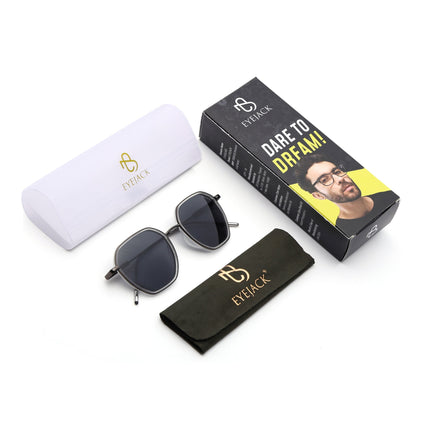 Eyejack Transparent & Grey Hexagonal Polarized Sunglasses for Men & Women (2503PCL1487)