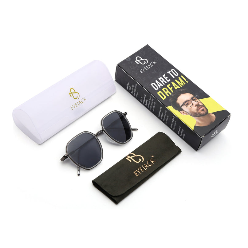 Eyejack Transparent & Grey Hexagonal Polarized Sunglasses for Men & Women (2503PCL1487)