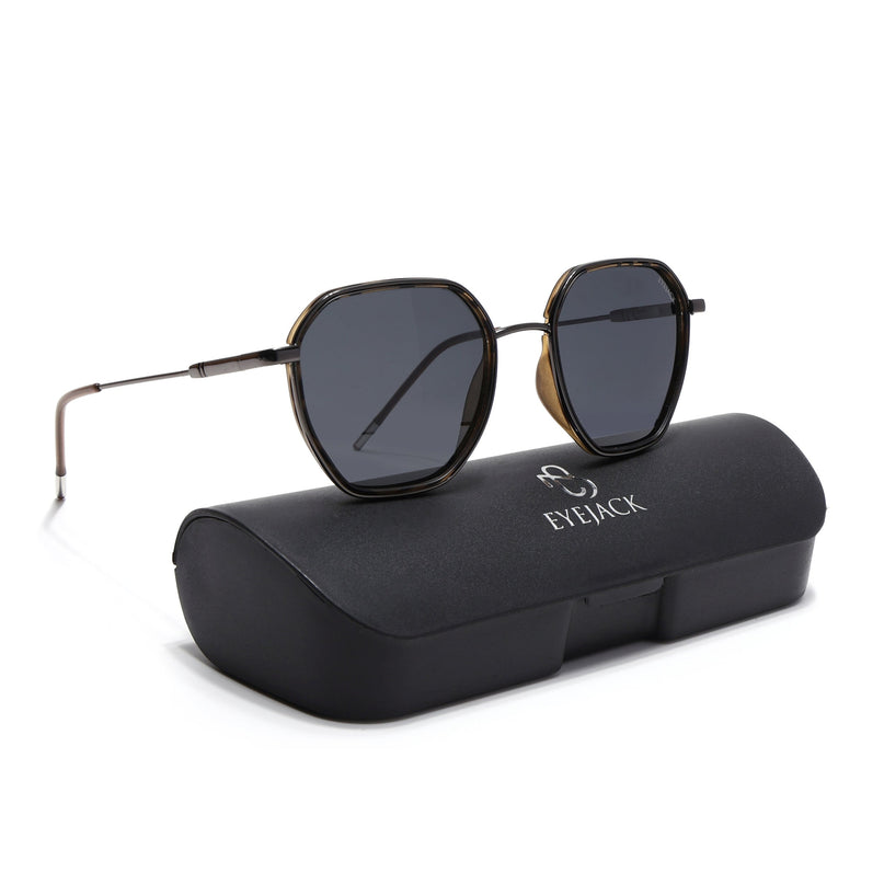 Eyejack Demi Brown & Grey Hexagonal Polarized Sunglasses for Men & Women (2503PCL1488)