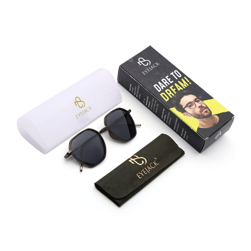 Eyejack Demi Brown & Grey Hexagonal Polarized Sunglasses for Men & Women (2503PCL1488)