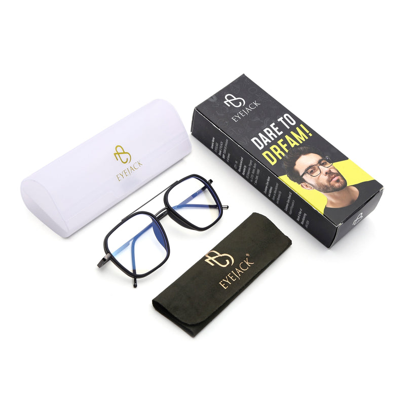 Eyejack Black & Grey Wayfarer Eyeglasses for Men & Women (2504FCL1567-C1)