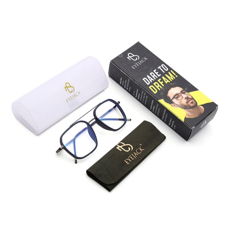 Eyejack Blue & Grey Wayfarer Eyeglasses for Men & Women (2504FCL1568-C2)