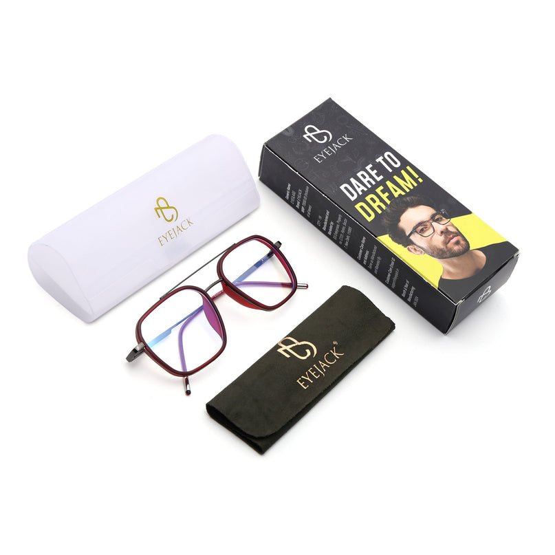 Eyejack Red & Grey Wayfarer Eyeglasses for Men & Women (2504FCL1569-C3)