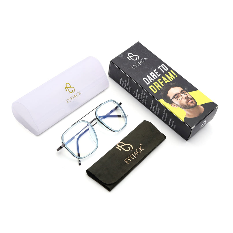 Eyejack Sky Blue & Grey Wayfarer Eyeglasses for Men & Women (2504FCL1570-C4)
