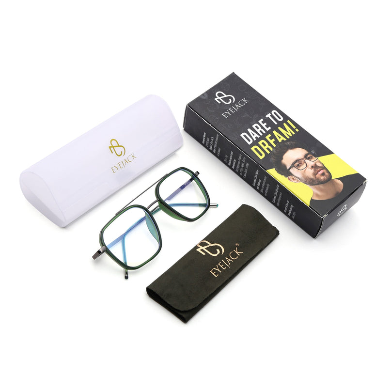 Eyejack Olive & Grey Wayfarer Eyeglasses for Men & Women (2504FCL1574-C8)