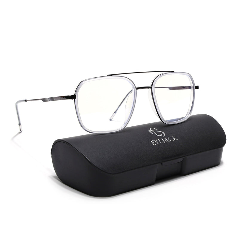Eyejack Transparent & Grey Wayfarer Eyeglasses for Men & Women (2504FCL1575-C9)
