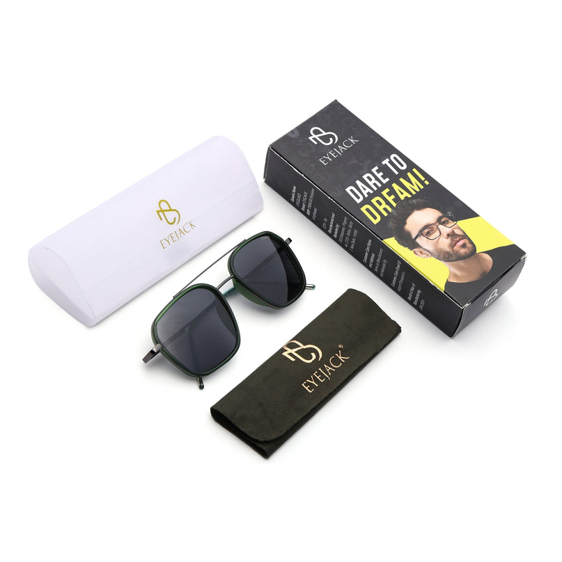 Eyejack Green & Grey Wayfarer Polarized Sunglasses for Men & Women (2504PCL1494)