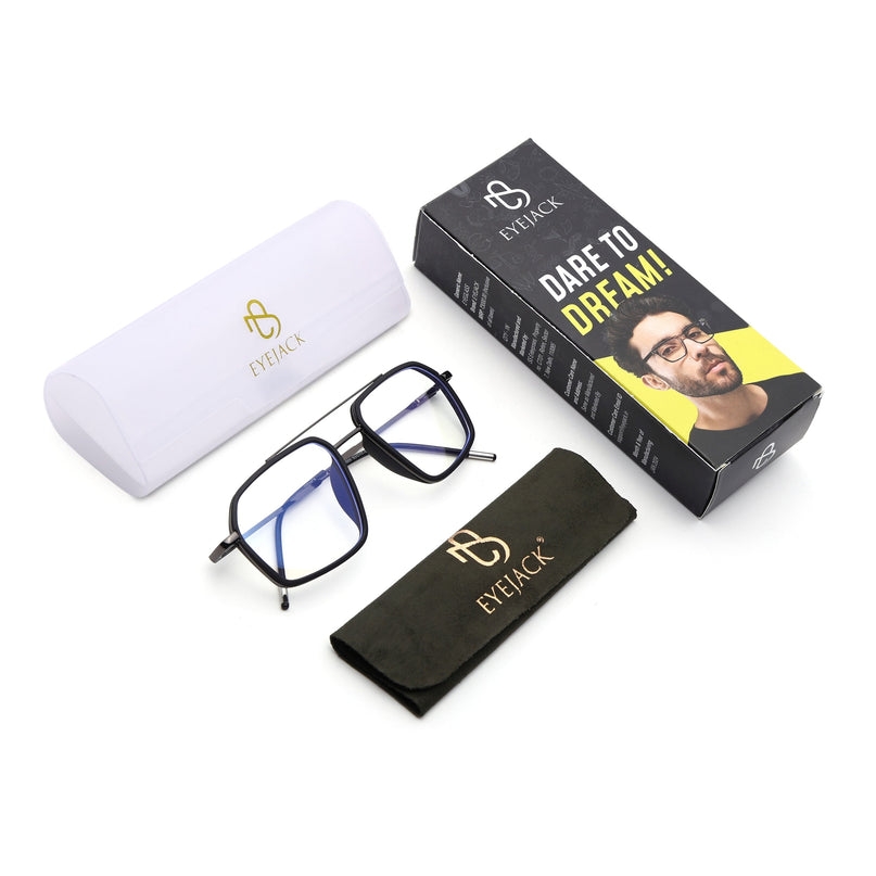 Eyejack Black & Grey Wayfarer Eyeglasses for Men & Women (2505FCL1577-C1)