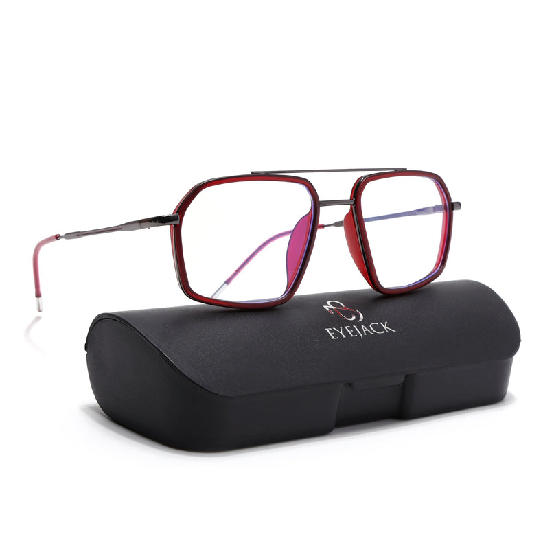 Eyejack Red & Grey Wayfarer Eyeglasses for Men & Women (2505FCL1579-C3)